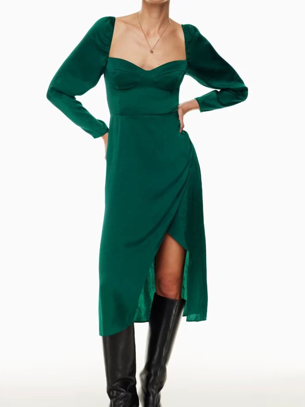 Aritzia Wilfred Masquerade Dress in Aventurine Green Size 4 Luxe Satin Midi